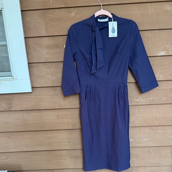 NWT Muxxn Stretch Sheath Elegant Navy Blue Dress size M - Picture 1 of 5